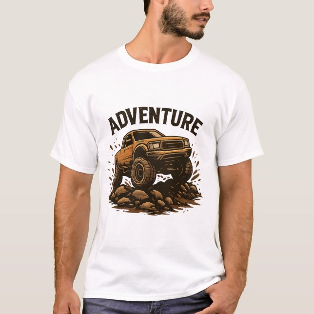 Terrängäventyr 4x4 Lastbil Lera Stänk Retro T Shirt (Framsida)