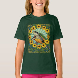 Terrapin And Black Eyed Susan Flowers Art Nouveau  T Shirt