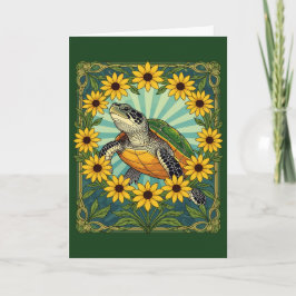 Terrapin och Black Eyed Susan Flowers Art nouveau Helgkort