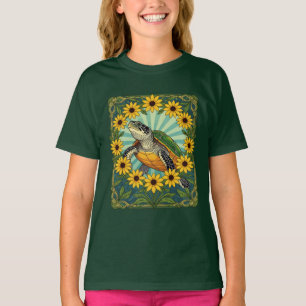 Terrapin Och Svartögda Susan Blommor Art Nouveau T Shirt