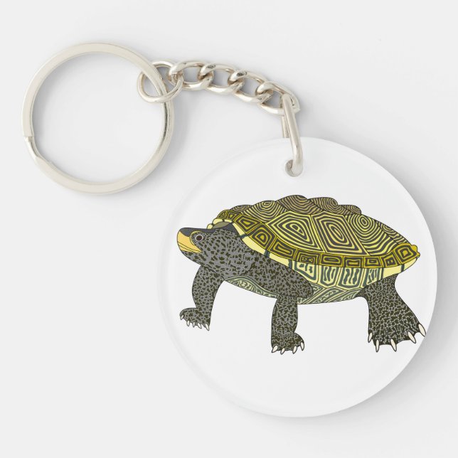 Terrapin (vit) - Cirkelformad akrylnyckelring (Framsidan)