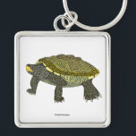 Terrapin (white) - Square Premium Keychain Fyrkantig Silverfärgad Nyckelring<br><div class="desc">Presenting a captivating digital illustration of a Diamondback Terrapin, featuring its distinctive yellow and black striped shell. Created with Procreate, this piece celebrates the beauty of wildlife.
Drawn for: M</div>