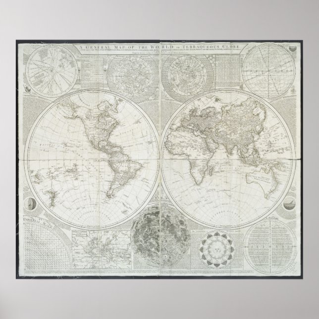 Terraquous Globe av Samuel Dunn | 1787 Poster (Framsidan)