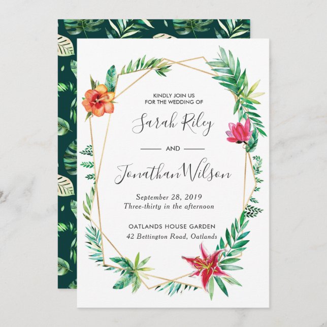 Terrarium bröllopsinbjudan till den tropiska Blomm Inbjudningar (Fram/baksida)