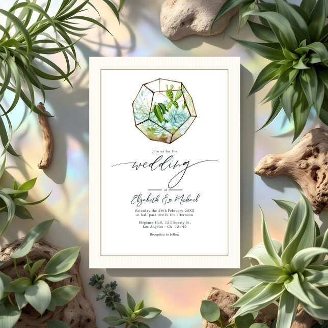 Terrarium Garden bröllopsfoto och QR-kod Inbjudningar (Terrarium Garden Wedding Photo and QR Code Invitation)