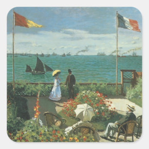 Terrass vid havet av Claude Monet Fyrkantigt Klistermärke
