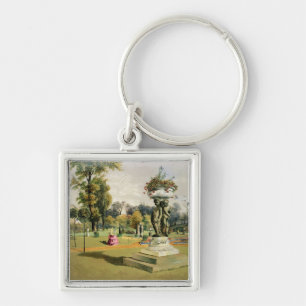 Terrassträdgården, Woburn Abbey (chromolithoen) Fyrkantig Silverfärgad Nyckelring