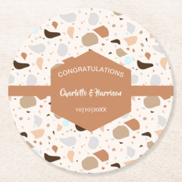 Terrazzo Abstrakt Earthy Modern Underlägg Papper Rund