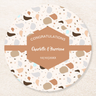 Terrazzo Abstrakt Earthy Modern Underlägg Papper Rund