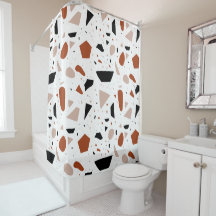 Terrazzo Abstrakt Geometric Mönster Shower Curtain