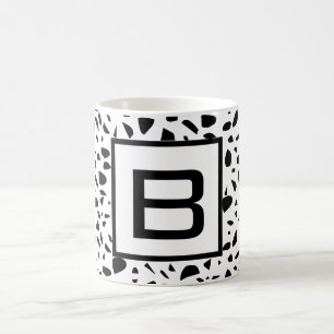 Terrazzo black white patter monogram initial fet f kaffemugg