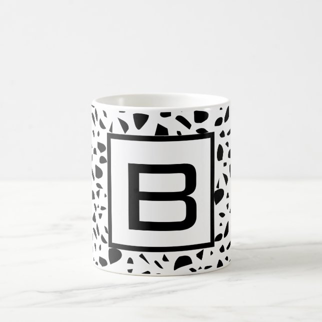 Terrazzo black white patter monogram initial fet f kaffemugg (Center)