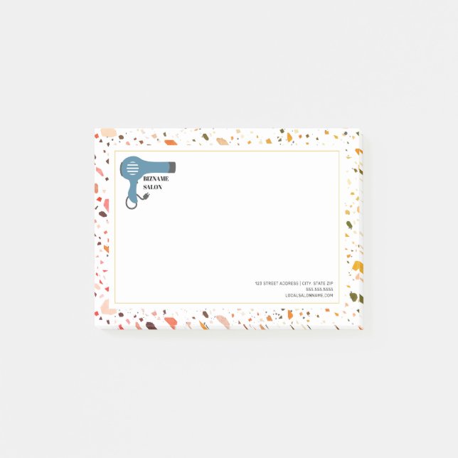 Terrazzo Blow Dryer Hair Salon Beauty Business Post-it Block (Framsida)