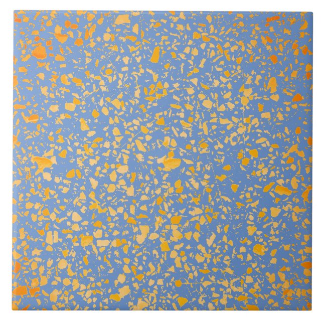 Terrazzo Blue Gult Minimal Simple Stone Mönster Kakelplatta (Framsidan)