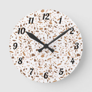 Terrazzo Brown och Beige and White Rund Klocka