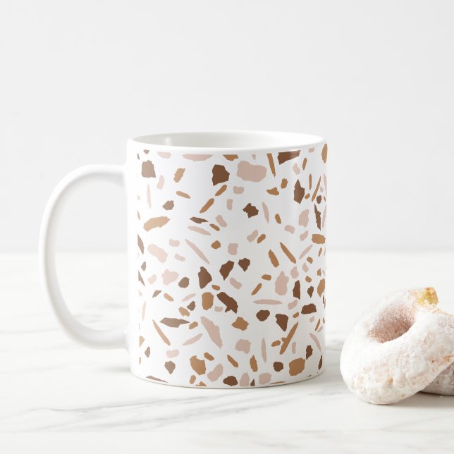 Terrazzo Brun och Beige och Vit  Kaffemugg (Med munk)