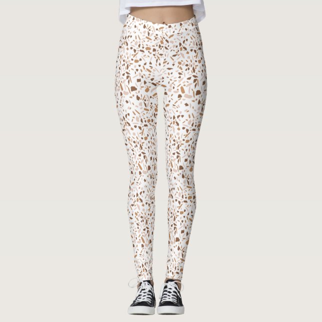 Terrazzo Brun och Beige och Vit Leggings (Framsida)
