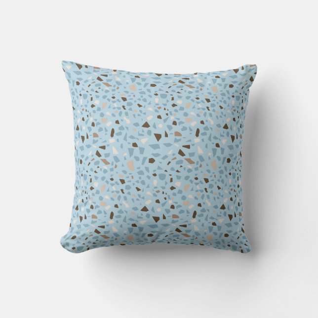 Terrazzo Design Blue Tan Brown Mönster Kudde (Framsida)