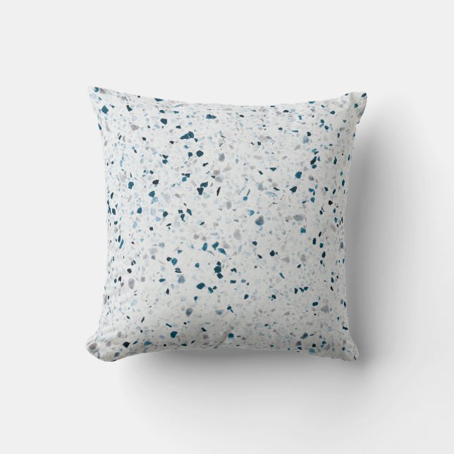 Terrazzo Elegant Teal Blå Grön Vit Grå Retro Kudde (Framsida)