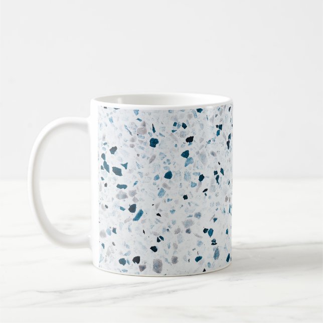 Terrazzo Elegant Teal Blue Grönt White Grått Retro Kaffemugg (Vänster)