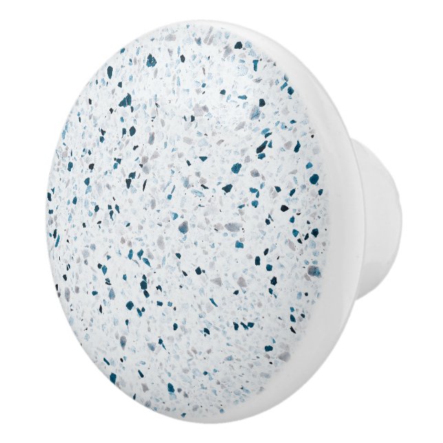 Terrazzo Elegant Teal Blue Grönt White Grått Retro Knopp (Höger)