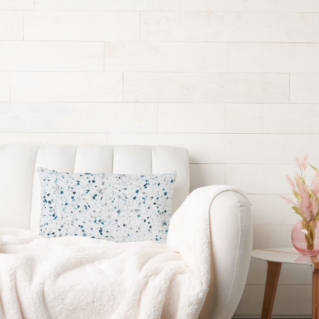 Terrazzo Elegant Teal Blue Grönt White Grått Retro Lumbarkudde (Soffa)