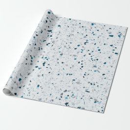 Terrazzo Elegant Teal Blue Grönt White Grått Retro Presentpapper