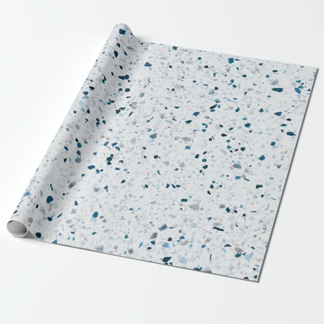 Terrazzo Elegant Teal Blue Grönt White Grått Retro Presentpapper (Utrullad)