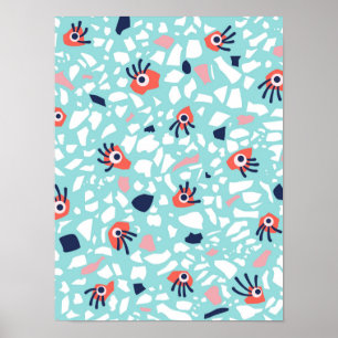 Terrazzo Funny Geometric Mönster med Ögon Poster