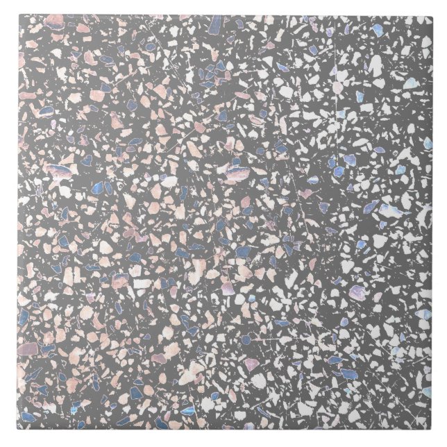 Terrazzo Grått Blue Pastel Minimal Modern Stone Kakelplatta (Framsidan)