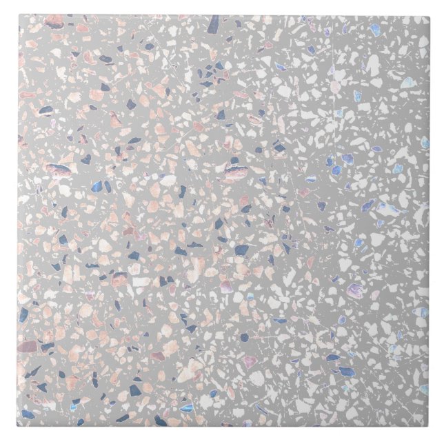 Terrazzo Grått White Pastel Minimal Modern Stone Kakelplatta (Framsidan)