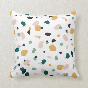 Terrazzo Grön Orange Rosa Svart Mönster Kudde