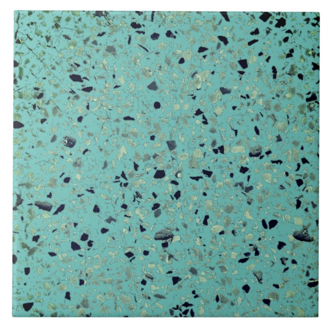 Terrazzo Grönt Teal Minimal Modern Stone Mönster Kakelplatta (Framsidan)