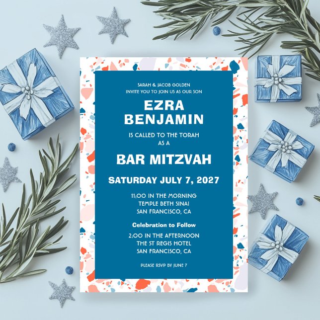 Terrazzo Hand plockade Anpassningsbar Pub Bat mitz Inbjudningar (Terrazzo Hand Drawn Custom Bar Bat Mitzvah Invitation
)