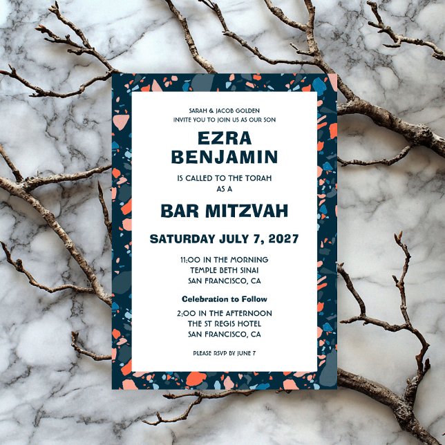 Terrazzo Hand plockade Anpassningsbar Pub Bat mitz Inbjudningar (Terrazzo Hand Drawn Custom Bar Bat Mitzvah Invitation
)