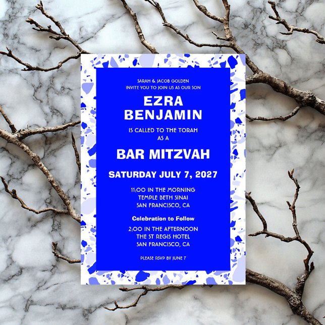 Terrazzo Hand plockade Anpassningsbar Pub Bat mitz Inbjudningar (Terrazzo Hand Drawn Custom Bar Bat Mitzvah Invitation
)