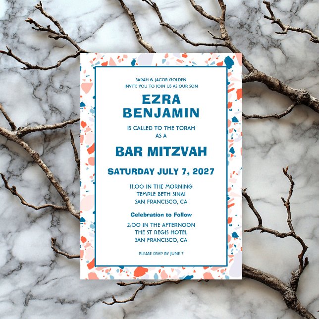 Terrazzo Hand plockade Anpassningsbar Pub Bat mitz Inbjudningar (Terrazzo Hand Drawn Custom Bar Bat Mitzvah Invitation
)