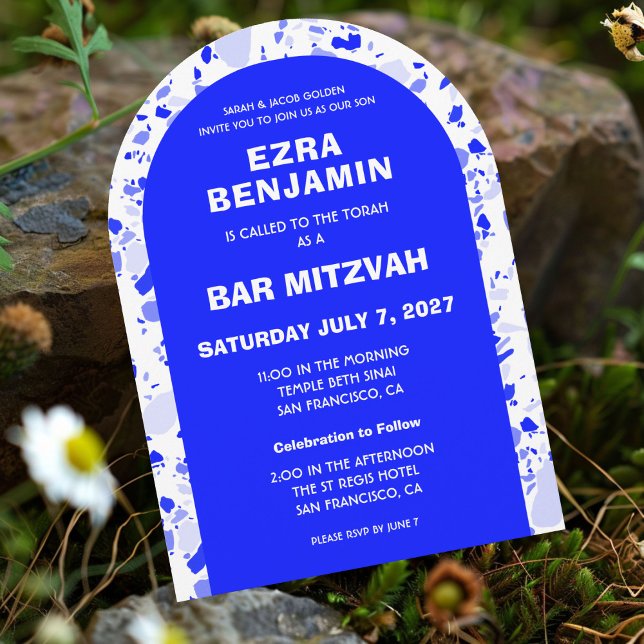 Terrazzo Hand plockade Anpassningsbar Pub Bat mitz Inbjudningar (Terrazzo Hand Drawn Custom Bar Bat Mitzvah Arch Invitation
)