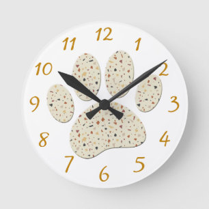 Terrazzo Hund Pawprint Mönster Art Rund Klocka