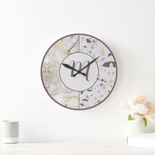Terrazzo-Marble Anpassningsbar Initial Stor Klocka (Hem)