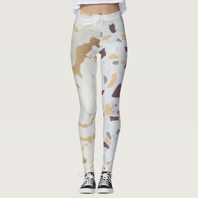 Terrazzo Marble Lila Guld Cute Leggins Leggings (Framsida)