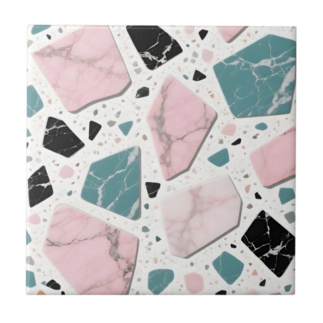 Terrazzo Marmor Pastell Rosa Teal Modern Kakelplatta (Framsidan)