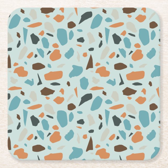 Terrazzo Mönster Blå Underlägg Papper Kvadrat (Framsidan)