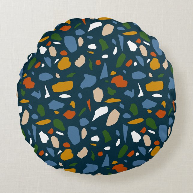 Terrazzo Mönster Blue Rund Kudde (Framsidan)