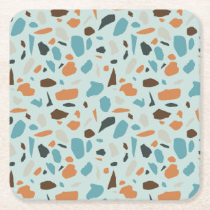 Terrazzo Mönster Blue Underlägg Papper Kvadrat