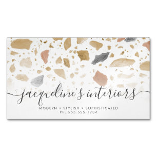Terrazzo Mönster Modern Earth Tone Neutralt Retro Magnetiska Visitkort