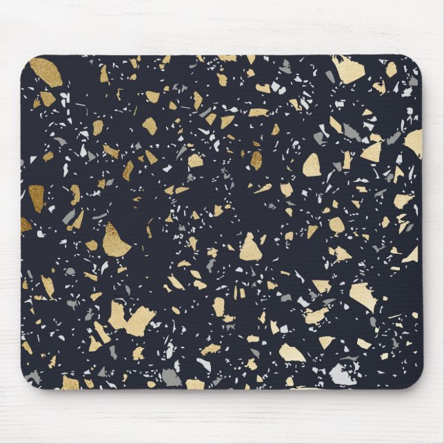 Terrazzo Mönster Navy & Guld Abstrakt Musmatta (Framsidan)