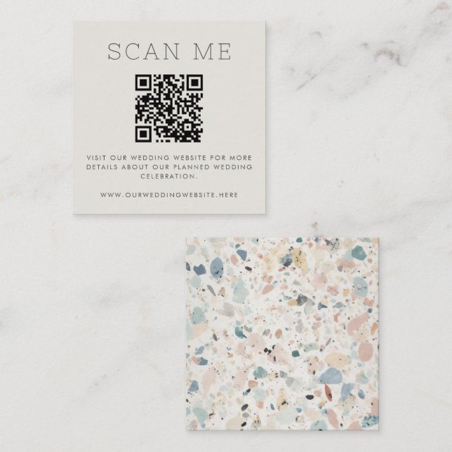 Terrazzo Mönster Pastel QR Code Online Bröllop Tilläggskort (Fram/baksida)