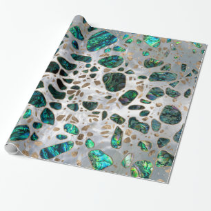 Terrazzo - pärlemorfärg mosaisk Abalone och guld Presentpapper