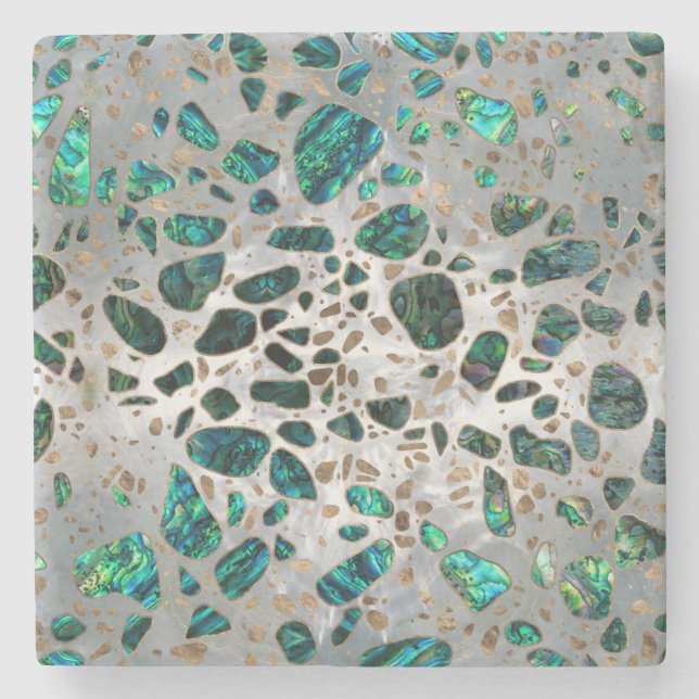 Terrazzo - pärlemorfärg mosaisk Abalone och guld Stenunderlägg (Framsidan)